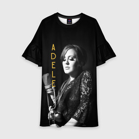 Детское платье 3D с принтом Певица Adele в Белгороде, 100% полиэстер | прямой силуэт, чуть расширенный к низу. Круглая горловина, на рукавах — воланы | Тематика изображения на принте: девушка | имя | микрофон | надпись | певица