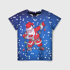 Детская футболка 3D с принтом ДАБ САНТА В ГИРЛЯНДЕ в Белгороде, 100% гипоаллергенный полиэфир | прямой крой, круглый вырез горловины, длина до линии бедер, чуть спущенное плечо, ткань немного тянется | 2022 | christmas | cold | dab | dub | garland | klaus | merry | new | santa | snow | winter | year | герлянды | гирлянда | год | даб | зима | клаус | мороз | новый | рождество | санта | снег | фонарики | холод