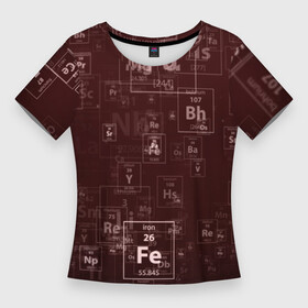 Женская футболка 3D Slim с принтом Fe  Таблица Менделеева в Белгороде,  |  | fe | для студентов | для физиков | для химиков | железо | наука | таблица менделеева | ученым | физика | химия | элемент