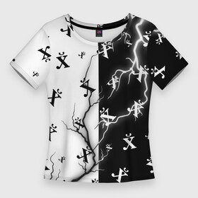 Женская футболка 3D Slim с принтом ПОЙМЕТ ТОЛЬКО РУССКИЙ  Молния в Белгороде,  |  | древний | знак | иероглиф | мат | молния | паттерн | прикол | приколы | символ | символы | черно белый | юмор