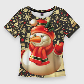 Женская футболка 3D Slim с принтом СНЕГОВИК 2022 в Белгороде,  |  | 2022 | newyear | детям | зима | красивый | лучшее | необычный | новый год | подарок | праздники | рождество | снеговик | топ