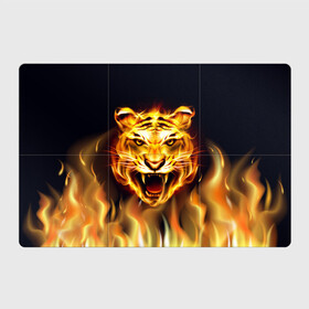 Магнитный плакат 3Х2 с принтом Тигр В Пламени в Белгороде, Полимерный материал с магнитным слоем | 6 деталей размером 9*9 см | зверь | огненный тигр | огонь | пламя | рисунок | тигр | хищник