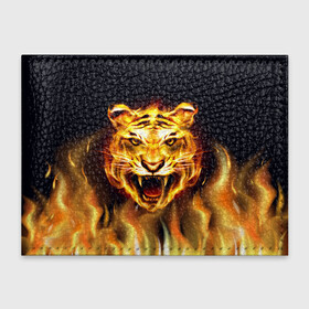 Обложка для студенческого билета с принтом Тигр В Пламени в Белгороде, натуральная кожа | Размер: 11*8 см; Печать на всей внешней стороне | Тематика изображения на принте: зверь | огненный тигр | огонь | пламя | рисунок | тигр | хищник
