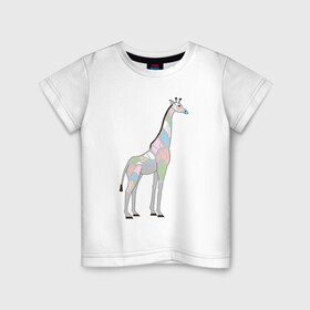 Детская футболка хлопок с принтом Волшебный жираф в Белгороде, 100% хлопок | круглый вырез горловины, полуприлегающий силуэт, длина до линии бедер | автралия | африка | волшебство | животное | жираф | зверь | мило | милота | мозаика | редкое животное | сказка | цвета | чудо | экзотика