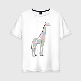 Женская футболка хлопок Oversize с принтом Волшебный жираф в Белгороде, 100% хлопок | свободный крой, круглый ворот, спущенный рукав, длина до линии бедер
 | автралия | африка | волшебство | животное | жираф | зверь | мило | милота | мозаика | редкое животное | сказка | цвета | чудо | экзотика