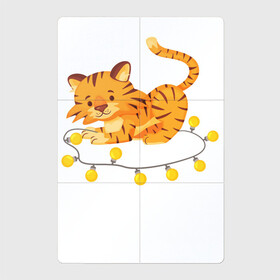 Магнитный плакат 2Х3 с принтом Тигр играет с гирляндой в Белгороде, Полимерный материал с магнитным слоем | 6 деталей размером 9*9 см | 2022 | год тигра | новый год | новый год 2022 | символ года | тигр | тигренок | тигрица | тигры