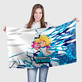 Флаг 3D с принтом Лола 3D white  blue в Белгороде, 100% полиэстер | плотность ткани — 95 г/м2, размер — 67 х 109 см. Принт наносится с одной стороны | brawl | brawl stars | brawlstars | lola | бравл | бравлстарс | лола | лоли | разрушитель