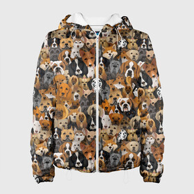 Женская куртка 3D с принтом Собаки (Разные Породы) в Белгороде, ткань верха — 100% полиэстер, подклад — флис | прямой крой, подол и капюшон оформлены резинкой с фиксаторами, два кармана без застежек по бокам, один большой потайной карман на груди. Карман на груди застегивается на липучку | animal | dog | барбос | бобик | год собаки | друг человека | животное | зверь | ищейка | кинолог | кость | лайка | пёс | порода собак | собака | собаковод | собачьи следы от лап | сторожевая собака | хищник