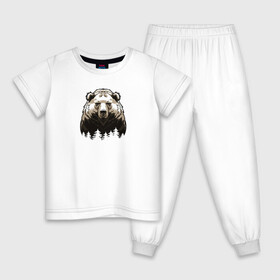 Детская пижама хлопок с принтом Медведь над лесом в Белгороде, 100% хлопок |  брюки и футболка прямого кроя, без карманов, на брюках мягкая резинка на поясе и по низу штанин
 | bear | the owner of the taiga | медведь | русский медведь | хозяин тайги