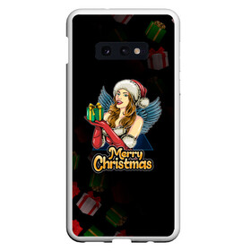 Чехол для Samsung S10E с принтом Merry Christmas Снегурочка с подарком. в Белгороде, Силикон | Область печати: задняя сторона чехла, без боковых панелей | 2022 | happy new year | merry christmas | год тигра | зима близко | нг | новогодний | новый год | новый год 2022 | подарки | праздник | рождество | символ 2022 года | снегурочка | снежинки