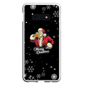 Чехол для Samsung S10E с принтом Merry Christmas Санта с пивом в Белгороде, Силикон | Область печати: задняя сторона чехла, без боковых панелей | Тематика изображения на принте: 2022 | happy new year | merry christmas | santa | год тигра | зима близко | нг | новогодний | новогодний санта | новый год | новый год 2022 | рождество | санта | символ 2022 года | снег