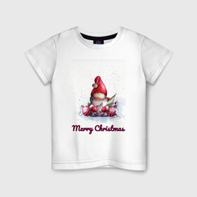 Детская футболка хлопок с принтом Рождественский гномик в Белгороде, 100% хлопок | круглый вырез горловины, полуприлегающий силуэт, длина до линии бедер | Тематика изображения на принте: гномик | детство | игрушка | новый год | праздник | рождество