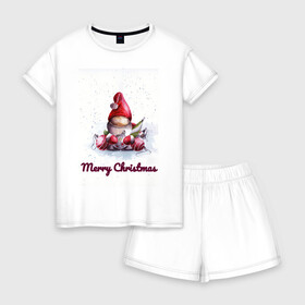 Женская пижама с шортиками хлопок с принтом Рождественский гномик в Белгороде, 100% хлопок | футболка прямого кроя, шорты свободные с широкой мягкой резинкой | гномик | детство | игрушка | новый год | праздник | рождество