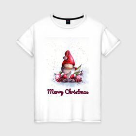 Женская футболка хлопок с принтом Рождественский гномик в Белгороде, 100% хлопок | прямой крой, круглый вырез горловины, длина до линии бедер, слегка спущенное плечо | гномик | детство | игрушка | новый год | праздник | рождество