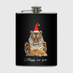 Фляга с принтом Новогодний тигр.. в Белгороде, металлический корпус | емкость 0,22 л, размер 125 х 94 мм. Виниловая наклейка запечатывается полностью | happy new year | в топе | в тренде | год тигра | новый год | подарок | подарок на новый год | популярное | с новым годом | тигр