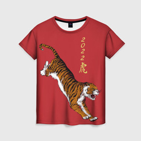 Женская футболка 3D с принтом Тигр идёт! в Белгороде, 100% полиэфир ( синтетическое хлопкоподобное полотно) | прямой крой, круглый вырез горловины, длина до линии бедер | год тигра | иероглиф | китайский иероглиф | китайский новый год | новый год | тигр