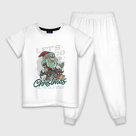 Детская пижама хлопок с принтом Christmas Awaits в Белгороде, 100% хлопок |  брюки и футболка прямого кроя, без карманов, на брюках мягкая резинка на поясе и по низу штанин
 | Тематика изображения на принте: art | christmas | ded moroz | deer | drawing | holiday | new year | santa claus | snow | арт | дед мороз | новый год | олень | праздник | рисунок | рождество | санта клаус | снег