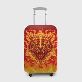 Чехол для чемодана 3D с принтом Огненный тигр в пламени в Белгороде, 86% полиэфир, 14% спандекс | двустороннее нанесение принта, прорези для ручек и колес | огонь | пламя | символ года | тигр | хищник
