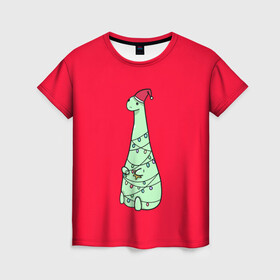 Женская футболка 3D с принтом ДИНОЗАВРИК  2022 в Белгороде, 100% полиэфир ( синтетическое хлопкоподобное полотно) | прямой крой, круглый вырез горловины, длина до линии бедер | 2021 | 2022 | динозаврик | динозаврики | динозавры | для друга | для подруги | дракон | дракончик | монст | монстры | новый год | подарок | рекомендации