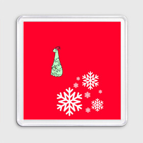 Магнит 55*55 с принтом НОВОГОДНИЙ ДРАКОНЧИК в Белгороде, Пластик | Размер: 65*65 мм; Размер печати: 55*55 мм | Тематика изображения на принте: 2021 | 2022 | new year | деда мороза | дракон | к нам приходит | клауса | костюм | новогодний | новый год | праздник | рождество | санты | снег | снежинки | снежок | узор