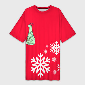 Платье-футболка 3D с принтом НОВОГОДНИЙ ДРАКОНЧИК в Белгороде,  |  | Тематика изображения на принте: 2021 | 2022 | new year | деда мороза | дракон | к нам приходит | клауса | костюм | новогодний | новый год | праздник | рождество | санты | снег | снежинки | снежок | узор