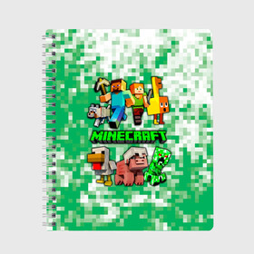Тетрадь с принтом Minecraft персонажи мобы в Белгороде, 100% бумага | 48 листов, плотность листов — 60 г/м2, плотность картонной обложки — 250 г/м2. Листы скреплены сбоку удобной пружинной спиралью. Уголки страниц и обложки скругленные. Цвет линий — светло-серый
 | creeper | green minecraft | minecraft | minecraft creeper | minecraft dungeons | детские игры | зеленый майнкрафт | крипер | крипер майнкрафт | криппер | майнкрафт | майнкрафт крипер | майнкрафт персонажи | майнкрафт подземелье