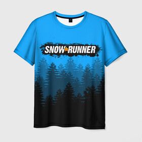 Мужская футболка 3D с принтом SNOWRUNNER СНОУРАННЕР ЛЕС в Белгороде, 100% полиэфир | прямой крой, круглый вырез горловины, длина до линии бедер | game | snow runner | snowrunner | грузовик | дальнобойщик | игра | симулятор | сноу раннер | сноураннер
