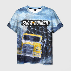Мужская футболка 3D с принтом SNOWRUNNER ART СНОУРАННЕР АРТ в Белгороде, 100% полиэфир | прямой крой, круглый вырез горловины, длина до линии бедер | Тематика изображения на принте: game | snow runner | snowrunner | winter | грузовик | дальнобойщик | зима | игра | лес | симулятор | снег | сноу раннер | сноураннер