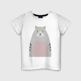 Детская футболка хлопок с принтом Овальный кот в полосочку в Белгороде, 100% хлопок | круглый вырез горловины, полуприлегающий силуэт, длина до линии бедер | в полосочку | друг | животное | животные | звери | зверь | киса | кот | котейка | котенок | кошачьи | кошка | питомец | питомцы | полосатый | пушистый | шерсть