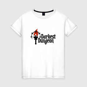 Женская футболка хлопок с принтом Darkest Dungeon | Темнейшее подземелье в Белгороде, 100% хлопок | прямой крой, круглый вырез горловины, длина до линии бедер, слегка спущенное плечо | colour of madness | crimson court | darkest dungeon | game | logo | roguelike | shieldbreaker | the shieldbreaker | игра | лого | логотип | ролевая игра | темнейшее подземелье