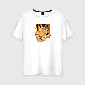 Женская футболка хлопок Oversize с принтом Моська Тигрёнка в Белгороде, 100% хлопок | свободный крой, круглый ворот, спущенный рукав, длина до линии бедер
 | Тематика изображения на принте: 2022 год | tigr | toger | год тигра | новый год 2022 | новый год тигра | тигр | тигра | тигрёнок