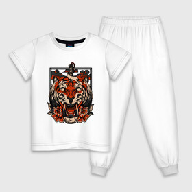 Детская пижама хлопок с принтом Японский дерзкий тигр в Белгороде, 100% хлопок |  брюки и футболка прямого кроя, без карманов, на брюках мягкая резинка на поясе и по низу штанин
 | 2022 год | tigr | toger | год тигра | новый год 2022 | новый год тигра | тигр | тигра | тигрёнок