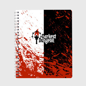 Тетрадь с принтом Darkest Dungeon | DD | Black White Logo в Белгороде, 100% бумага | 48 листов, плотность листов — 60 г/м2, плотность картонной обложки — 250 г/м2. Листы скреплены сбоку удобной пружинной спиралью. Уголки страниц и обложки скругленные. Цвет линий — светло-серый
 | colour of madness | crimson court | darkest dungeon | game | logo | roguelike | shieldbreaker | the shieldbreaker | игра | лого | логотип | ролевая игра | темнейшее подземелье