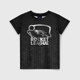 Детская футболка 3D с принтом Rocket League Metal Logo в Белгороде, 100% гипоаллергенный полиэфир | прямой крой, круглый вырез горловины, длина до линии бедер, чуть спущенное плечо, ткань немного тянется | auto | avto | car | race | rocket league | авто | гонки | машина | рокет лига | тачка