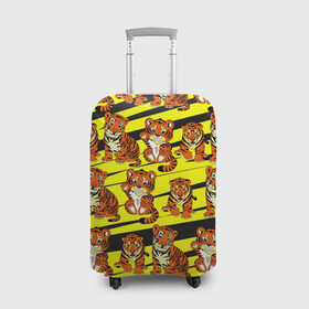 Чехол для чемодана 3D с принтом Няшные Тигрята в Белгороде, 86% полиэфир, 14% спандекс | двустороннее нанесение принта, прорези для ручек и колес | желтый | звери | кошка | полосатый | тигр | шерсть