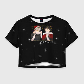 Женская футболка Crop-top 3D с принтом Akaashi Keiji & Bokuto Koutarou в Белгороде, 100% полиэстер | круглая горловина, длина футболки до линии талии, рукава с отворотами | akaashi keiji | bokuto koutarou | haikyuu | кейджи акааши | котаро бокуто