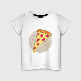 Детская футболка хлопок с принтом Кусочек пиццы пепперони в Белгороде, 100% хлопок | круглый вырез горловины, полуприлегающий силуэт, длина до линии бедер | вкус | вкусно | вкусняшка | горячее | горячо | колбаса | кусок | кусочек | пепперони | пицца | сыр | сырный