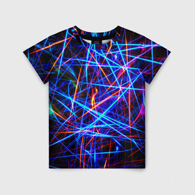 Детская футболка 3D с принтом NEON LINES Glowing Lines Effect в Белгороде, 100% гипоаллергенный полиэфир | прямой крой, круглый вырез горловины, длина до линии бедер, чуть спущенное плечо, ткань немного тянется | rave neon | живые линии | неновые лучи | неон | неоновая лампа | неоновая ночь | неоновые ленты | неоновые линии разных цветов | неоновый рейв | светящиеся линии | флекс неон | эффект неона