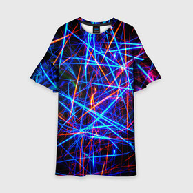 Детское платье 3D с принтом NEON LINES Glowing Lines Effect в Белгороде, 100% полиэстер | прямой силуэт, чуть расширенный к низу. Круглая горловина, на рукавах — воланы | rave neon | живые линии | неновые лучи | неон | неоновая лампа | неоновая ночь | неоновые ленты | неоновые линии разных цветов | неоновый рейв | светящиеся линии | флекс неон | эффект неона