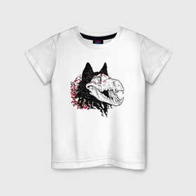 Детская футболка хлопок с принтом Fashionable avant garde wolf в Белгороде, 100% хлопок | круглый вырез горловины, полуприлегающий силуэт, длина до линии бедер | bones | fangs | fashion | flowers | hype | jaw | skull | teeth | vanguard | wolf | авангард | волк | зубы | клыки | мода | пасть | хайп | цветы | череп