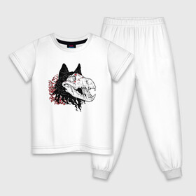 Детская пижама хлопок с принтом Fashionable avant garde wolf в Белгороде, 100% хлопок |  брюки и футболка прямого кроя, без карманов, на брюках мягкая резинка на поясе и по низу штанин
 | bones | fangs | fashion | flowers | hype | jaw | skull | teeth | vanguard | wolf | авангард | волк | зубы | клыки | мода | пасть | хайп | цветы | череп