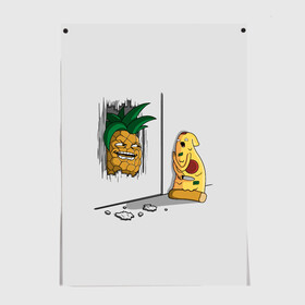 Постер с принтом HERES PINEAPPLE! в Белгороде, 100% бумага
 | бумага, плотность 150 мг. Матовая, но за счет высокого коэффициента гладкости имеет небольшой блеск и дает на свету блики, но в отличии от глянцевой бумаги не покрыта лаком | here | is | johnny | mem | meme | memes | pineapple | pizza | shining | ананас | джонни | мем | мемы | пица | пицца | сияние | это