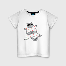Детская футболка хлопок с принтом кот в пижаме в Белгороде, 100% хлопок | круглый вырез горловины, полуприлегающий силуэт, длина до линии бедер | cat | love cat | котик | кото пижама | котэ | ночь | пижама | сердечки | сон
