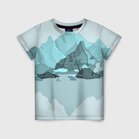 Детская футболка 3D с принтом Голубой горный пейзаж с темно-серыми тенями в Белгороде, 100% гипоаллергенный полиэфир | прямой крой, круглый вырез горловины, длина до линии бедер, чуть спущенное плечо, ткань немного тянется | голубые горы | горный | горный массив | горный пейзаж | горы | горы в снегу | для сноуборда | для туристов | заснеженные горы | зимние горы | зимний | лыжный | снежные горы | сноуборд