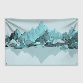 Флаг-баннер с принтом Голубой горный пейзаж с темно-серыми тенями в Белгороде, 100% полиэстер | размер 67 х 109 см, плотность ткани — 95 г/м2; по краям флага есть четыре люверса для крепления | голубые горы | горный | горный массив | горный пейзаж | горы | горы в снегу | для сноуборда | для туристов | заснеженные горы | зимние горы | зимний | лыжный | снежные горы | сноуборд