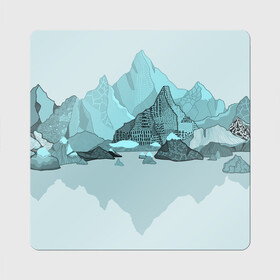 Магнит виниловый Квадрат с принтом Голубой горный пейзаж с темно-серыми тенями в Белгороде, полимерный материал с магнитным слоем | размер 9*9 см, закругленные углы | голубые горы | горный | горный массив | горный пейзаж | горы | горы в снегу | для сноуборда | для туристов | заснеженные горы | зимние горы | зимний | лыжный | снежные горы | сноуборд