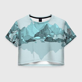 Женская футболка Crop-top 3D с принтом Голубой горный пейзаж с темно-серыми тенями в Белгороде, 100% полиэстер | круглая горловина, длина футболки до линии талии, рукава с отворотами | голубые горы | горный | горный массив | горный пейзаж | горы | горы в снегу | для сноуборда | для туристов | заснеженные горы | зимние горы | зимний | лыжный | снежные горы | сноуборд