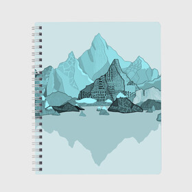Тетрадь с принтом Голубой горный пейзаж с темно-серыми тенями в Белгороде, 100% бумага | 48 листов, плотность листов — 60 г/м2, плотность картонной обложки — 250 г/м2. Листы скреплены сбоку удобной пружинной спиралью. Уголки страниц и обложки скругленные. Цвет линий — светло-серый
 | голубые горы | горный | горный массив | горный пейзаж | горы | горы в снегу | для сноуборда | для туристов | заснеженные горы | зимние горы | зимний | лыжный | снежные горы | сноуборд