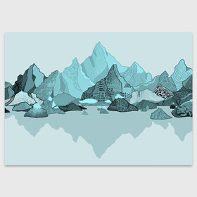 Поздравительная открытка с принтом Голубой горный пейзаж с темно-серыми тенями в Белгороде, 100% бумага | плотность бумаги 280 г/м2, матовая, на обратной стороне линовка и место для марки
 | Тематика изображения на принте: голубые горы | горный | горный массив | горный пейзаж | горы | горы в снегу | для сноуборда | для туристов | заснеженные горы | зимние горы | зимний | лыжный | снежные горы | сноуборд