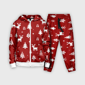 Детский костюм 3D с принтом Новогодние олени и елки на красном фоне в Белгороде,  |  | 2021 | 2022 | christmas | merry | merry christmas | new year | snow | sweater | ugly christmas | winter | зима | новогодний | новогодняя | новый год | рождественский | рождественский свитер | рождество | свитер | снег
